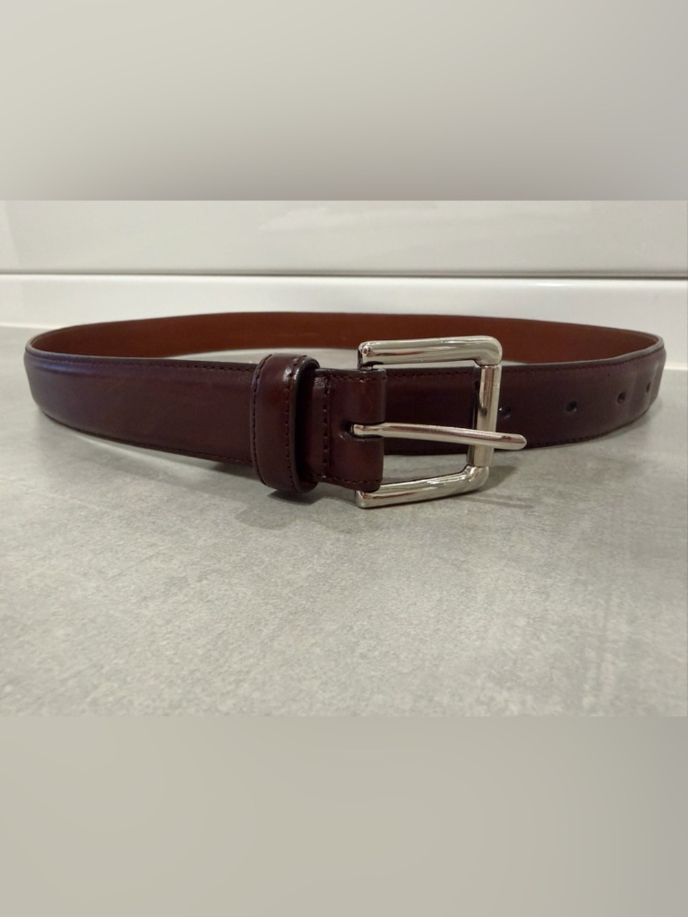 Men's Cole Haan Brown Leather Belt with Silver Buckle, 34”/85cm, barely used.